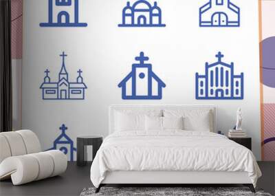 Simple set of 9 icons related to cathedral Wall mural