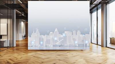 smart city technology communication futuristic network information online panorama iot urban cityscape landscape downtown 3d illustration Wall mural