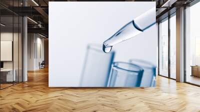 pipette with a drop and scientific laboratory test tubes in a research laboratory. Wall mural