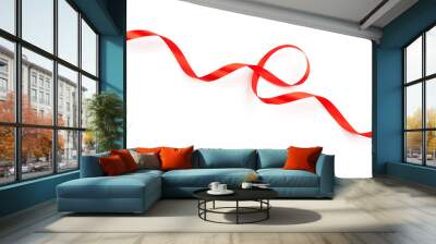 red satin ribbon with curls isolated on white background Wall mural