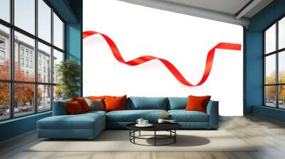 red satin ribbon with curls isolated on white background Wall mural