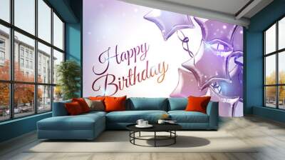 Happy Birthday background with star shaped balloons. Vector illustration.Wallpaper.flyers, invitation, posters, brochure, banners Wall mural