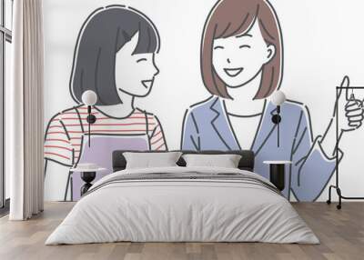 勉強をする女の子と勉強を教える女性教師のイラスト素材 Wall mural