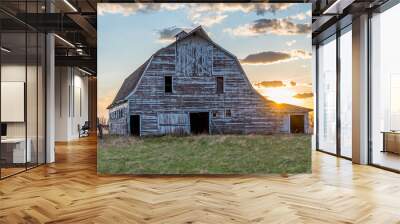 An abandoned vintage white barn on the prairies in Saskatchewan  Wall mural