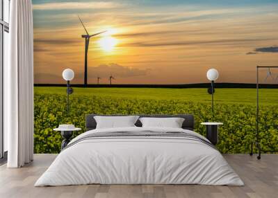 Sunset over wind turbines on the prairies in Saskatchewan, Canada Wall mural