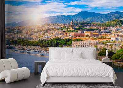 Beautiful cityscape and harbor of Messina, Sicily, Italy Wall mural