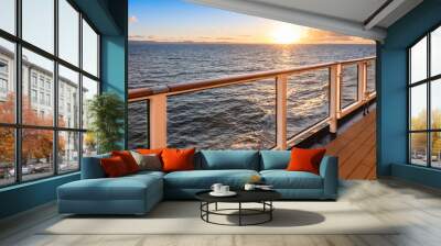 Cruise ship deck at sunset. Maritime and travel concept. Wall mural