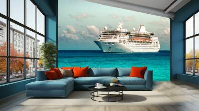 Cruise ship sailing on the Caribbean Sea. Side view of the vessel. Wide image. Wall mural