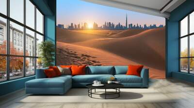 Dubai desert at sunset, United Arab Emirates. Wall mural