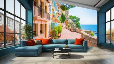 Monaco, Monte carlo. Monaco village with colorful architecture and street along the ocean. Wall mural