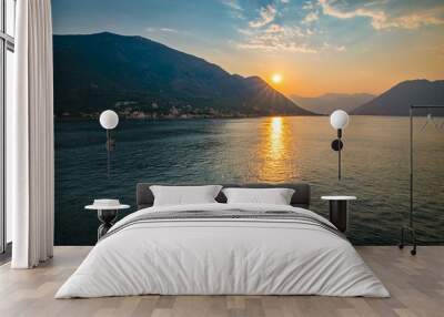 Mountain sea sunset in Montenegro. Wall mural