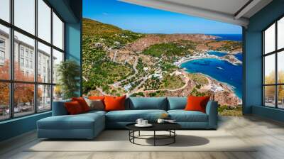 Panoramic landscape view of Kapsali Bay, Kythira Island, Greece. Wall mural