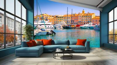 Saint Tropez, South of France. Luxury yachts in marina. Wall mural