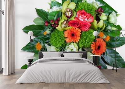 Top view of colorful flower arrangement. Wall mural