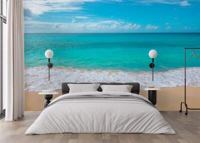 Turquoise blue sea and tropical beach of  Mullet Bay, Sint Maarten, Caribbean. Wall mural