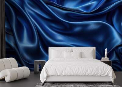 A background made of wavy strands of blue satin fabric Wall mural