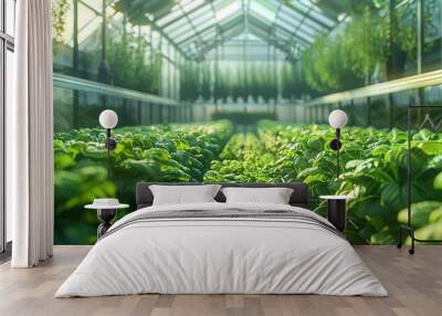 A greenhouse filled with green vegetables that grow abundantly Wall mural