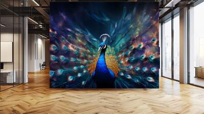 Abstract modern art collage portrait of peacock, ai generative Wall mural