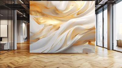 abstract wave shape background with a combination of white and gold. Wavy background with gold texture. Generative AI Wall mural