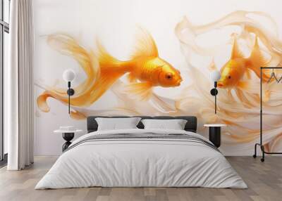 Charming golden colored fish on white background. Generative AI Wall mural