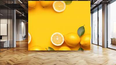 collection of fresh lemons on a yellow background with empty space for your text. Generative AI Wall mural