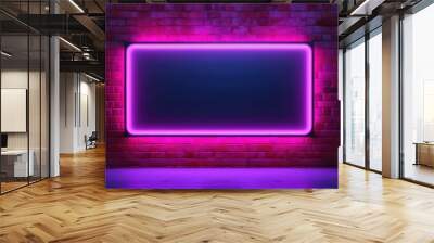 dark walls decorated with purple neon lights in a square shape. generative AI Wall mural