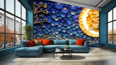 paper quilling moon, ai generative Wall mural