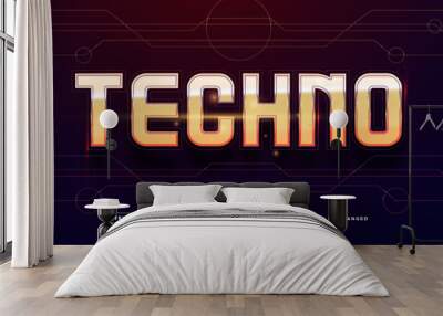 Gold Techno Text Style Effect Editable Wall mural