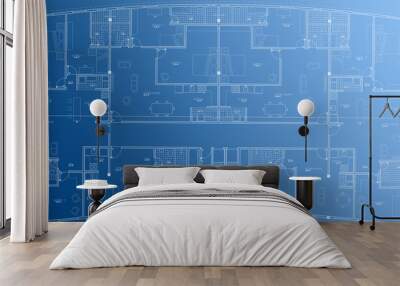 Clean Architecture Floor plan background blueprint style abstract Wall mural