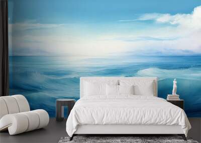  A calm ocean view with the horizon line in the lower third, the sky above is empty and vast,  Wall mural