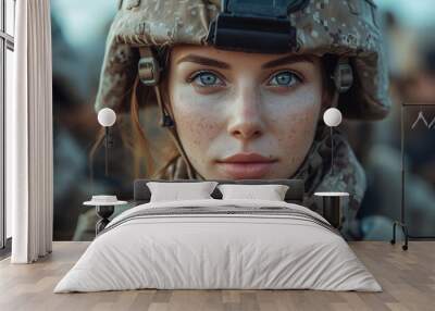 Female russian or ukrainian soldier  Wall mural