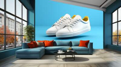 New and white sneackers mockup with classic design to customize  Wall mural