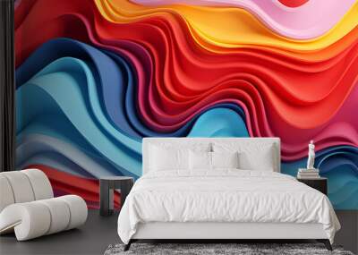 Colorful abstract paper cut wave with multi layers color texture. Vibrant colors smooth gradient for create background or decoration. Wall mural