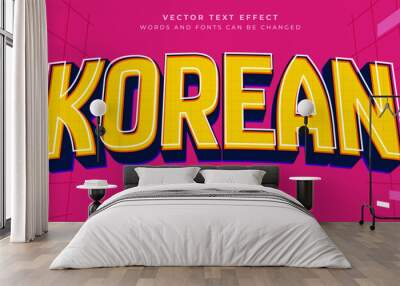 Korean style text effect on pink background, yellow and blue vector graphic style Wall mural