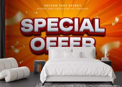 Special offer 3D editable text effect, suitable for promotion, product, headline. Discount sale fun white and red graphic style on abstract background Wall mural