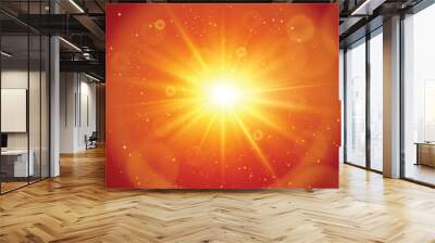 Star burst and sparkles, vector abstract lens flare on red background Wall mural