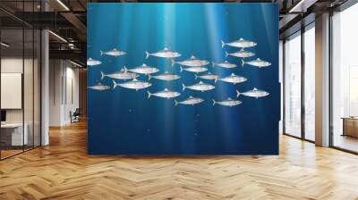 Background, school of scomber, mackerel fishes marine life. Banner fresh fish in a simple water nature. Seafood packaging and market. Vector illustration from to be used in backdrop design. EPS10 Wall mural