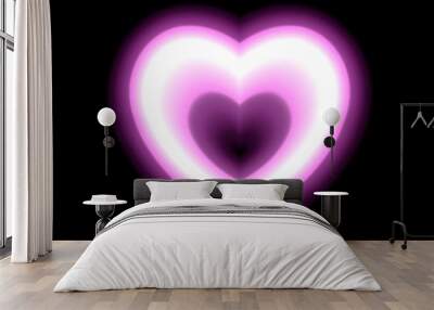 Heart contour neon or pink glow radiant effect of love with space for Valentines day. Decorative holiday design, night of romance concept love. Outline vector art illumination illustration Wall mural