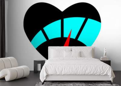 Speedometer in heart icon with red arrow. Black symbol Love and speed. Valentines day sign, emblem, Vector Flat style for graphic and web design. Blue backlight Wall mural