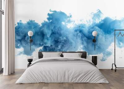 A blue smoke explosion border isolated on white background, png transparent , graphic resources Wall mural