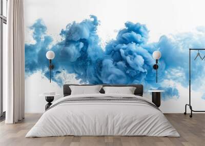 A blue smoke explosion border isolated on white background, png transparent , graphic resources Wall mural