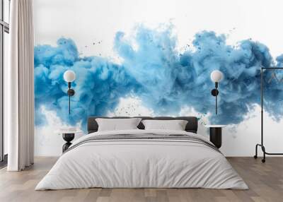 A blue smoke explosion border isolated on white background, png transparent , graphic resources Wall mural