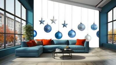 Christmas blue silver decorations balls New Year isolated on white background Wall mural