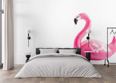 Cute inflatable pink flamingo toy on white background, summer fun, beach,  png transparent Wall mural