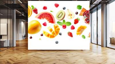 different fruits flying isolated on white background png transparent Wall mural