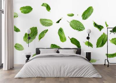 Flying mint leaves Wall mural