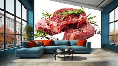 Raw steak, red meat on white backgound Wall mural