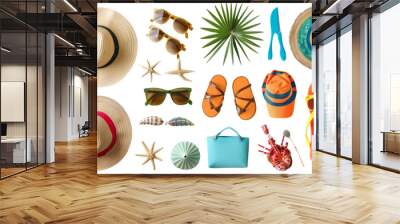 Set of beach accessories isolated on white background png transparent Wall mural