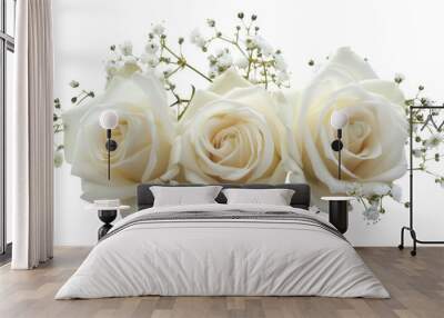 White roses on white background Wall mural