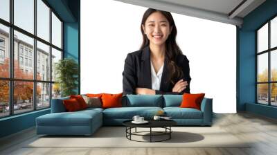 Young handsome asian woman happy face smiling with crossed arms looking at the camera. Positive Successful businesswoman, isolated on white transparent background  Wall mural